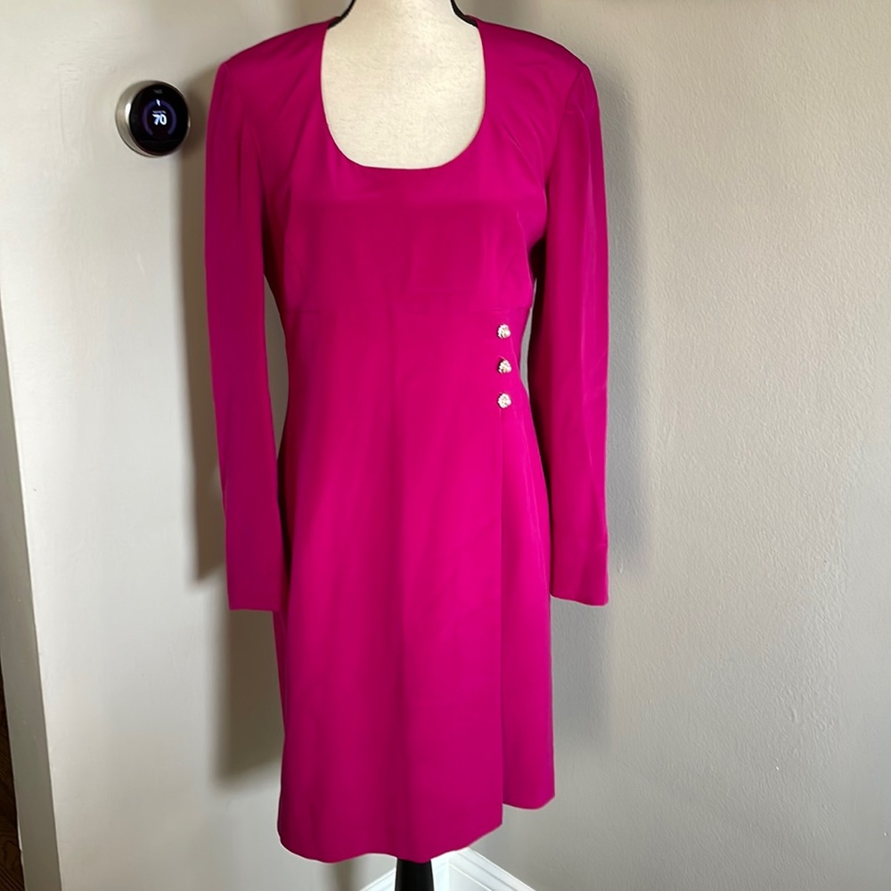 GILLIAN silk fuschia dress vintage with jewelled and pearled buttons 80's